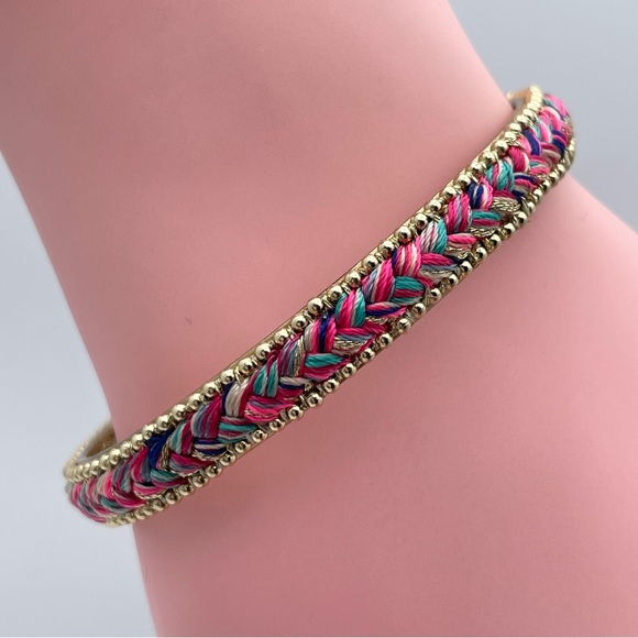 Cute Stella & Dot Pink Braided Tassel Gold-Tone Cuff Bracelet - Picture 8 of 8